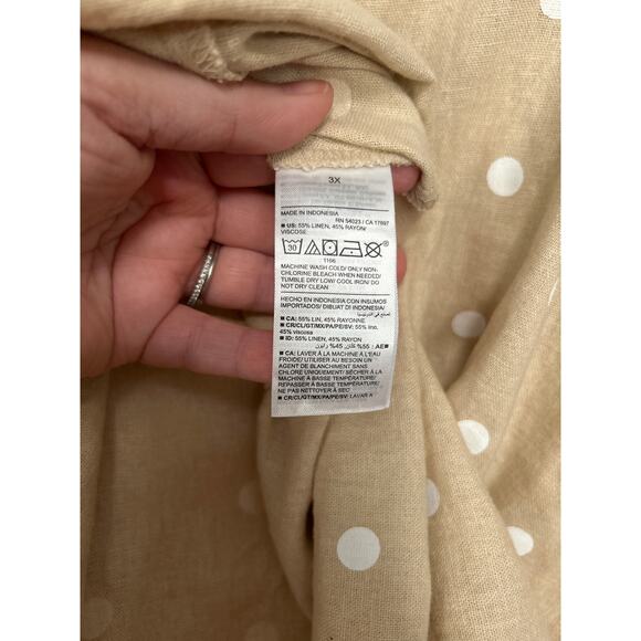 Old Navy Women's Plus Skirt Linen Blend Tan White Polka Dot Short Zip 3X NWT - Picture 7 of 10